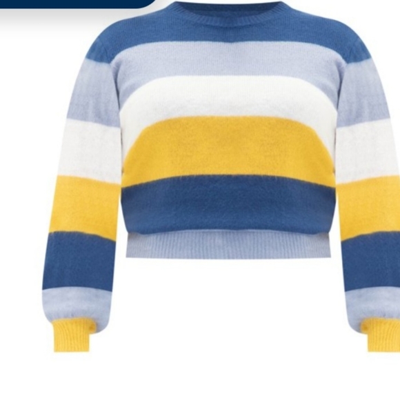 NWT ELOQUII Elements Plus Size 26/28 Striped Sweater with Balloon Sleeves - Picture 3 of 6